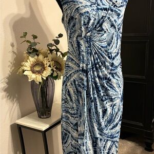 Cap Sleeve Dress in Blue and White Swirl